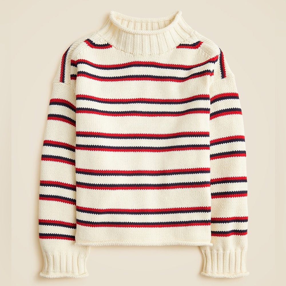 Striped Cream Sweater - Rollneck Sweater in Sripe